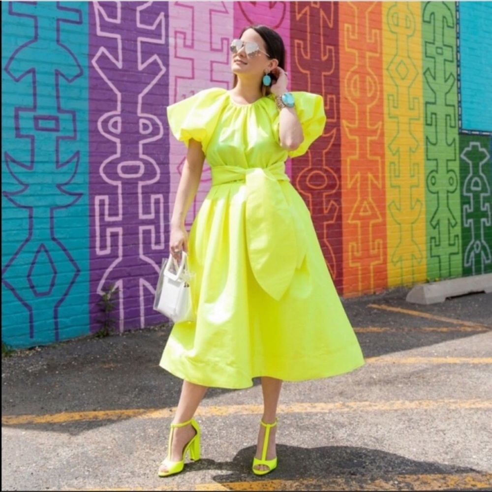 Christopher John Rogers Striking Neon Belted Dress